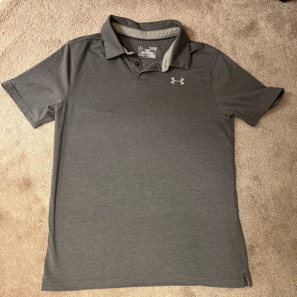 Under Armour Boys grey polo size XL with Heatgear EUC
